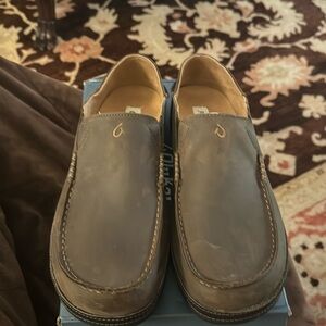 OluKai "Moloa" Dk. Wood/Dk Java  Men's Leather Slip-on Shoes